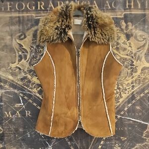 Fabulous Furs Brown Shearling Vest with Luxurious Fur Trim